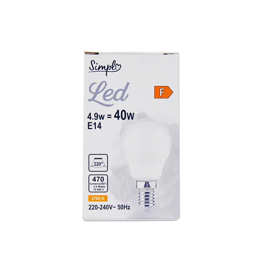 [3616475618342] SIMPL Lâmpada Led E14 Globo Branco Quente 40W a unidade