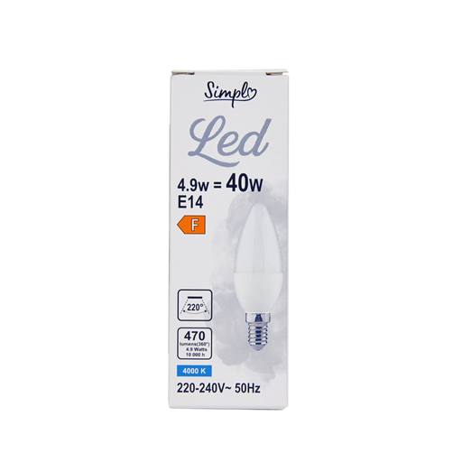 [3616475618373] SIMPL Lâmpada Led E14 Chama Branco Frio 40W 1 unidade