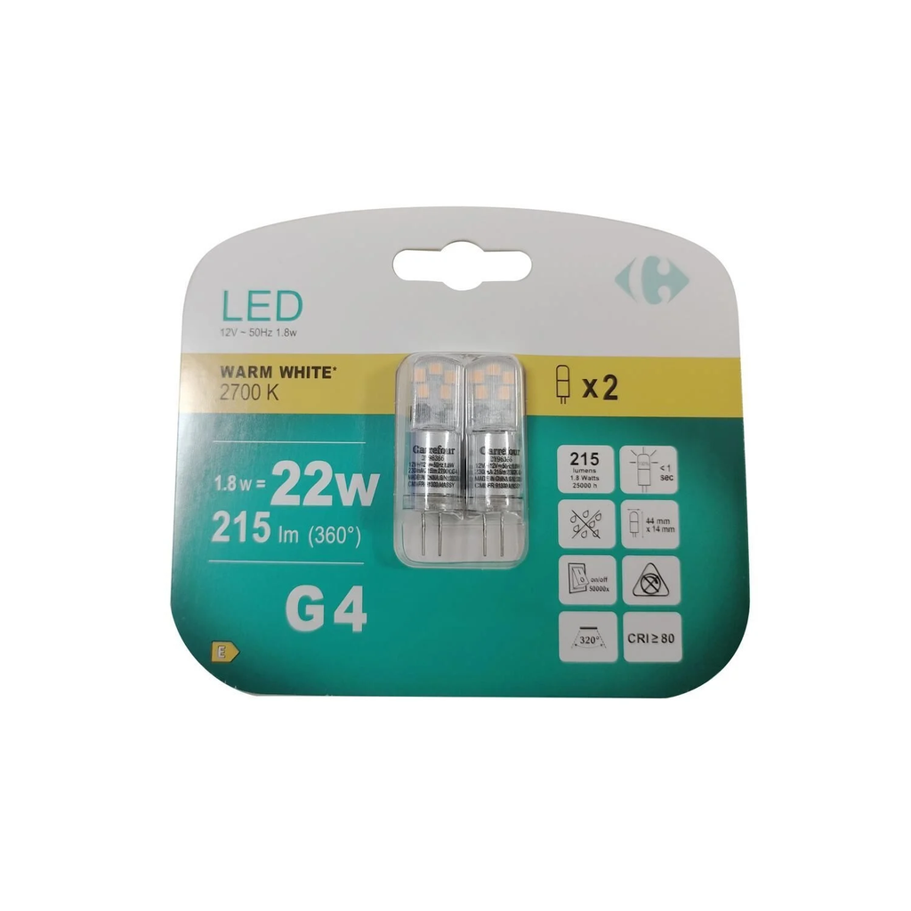 CARREFOUR LED Bulb G4 Capsule Warm White 20W pack of 2