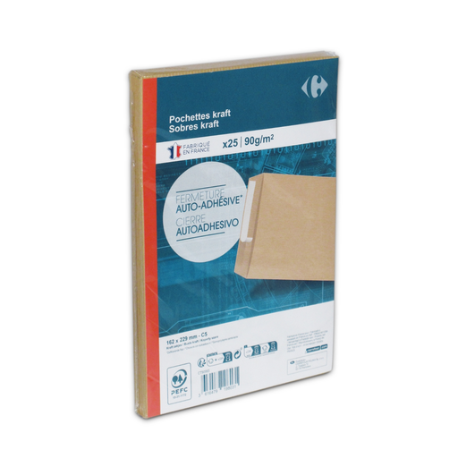 [3616479198031] CARREFOUR Self-adhesive kraft envelope 90 g pack of 25
