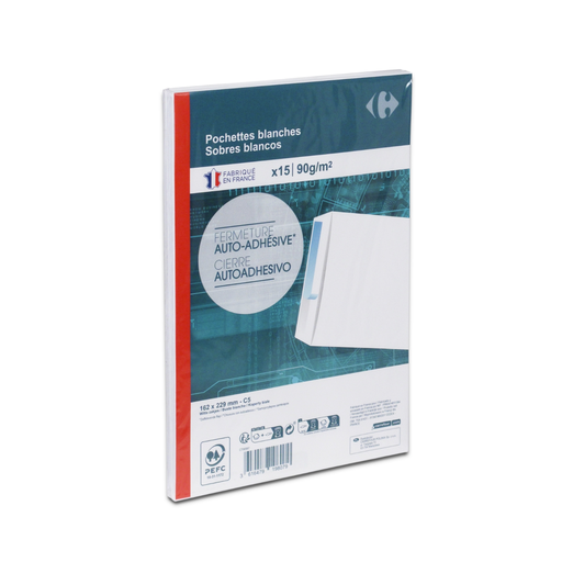 [3616479198079] CARREFOUR Self-Adhesive Envelope 16.2 x 22.9cm x15 90g