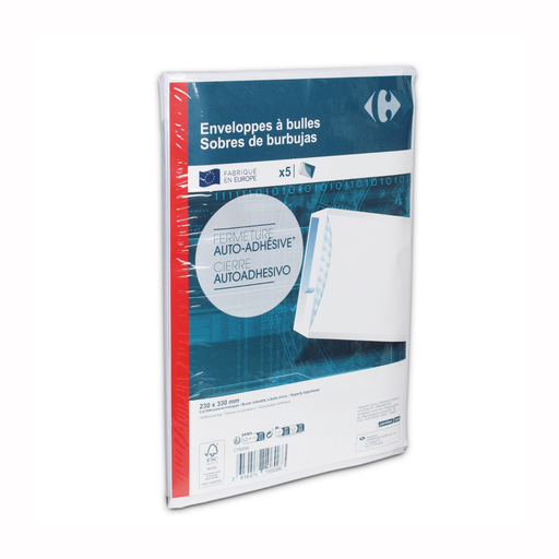 [3616479198086] CARREFOUR Sobre acolchado autoadhesivo 23 x 33cm lote de 5 sobres