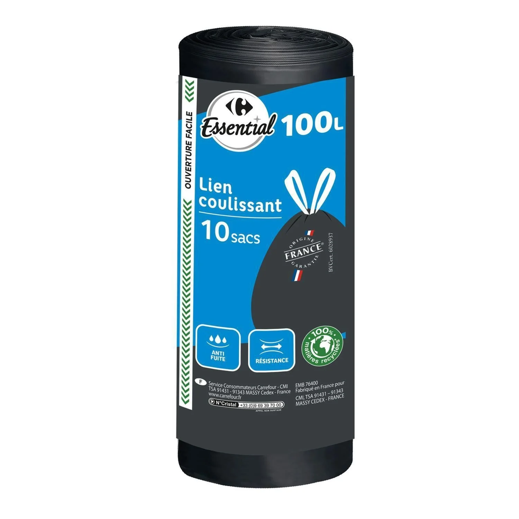 CARREFOUR Drawstring Bin Liners 100 L x10