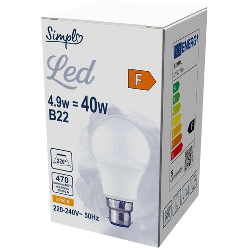 [3616479301868] SIMPL LED Bulb Standard B22 Warm White 40W