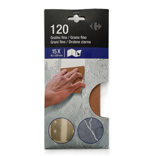 [3616952915544] CARREFOUR Silex Sandpaper 92x230mm Fine Grit 15-pack