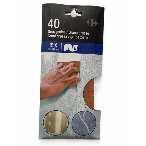 [3616952915568] CARREFOUR Papier abrasif Silex 92x230mm Gros grains le lot de 15