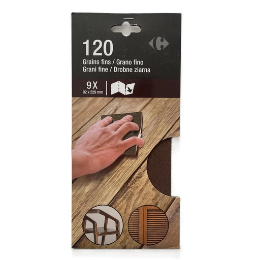 [3616952915582] CARREFOUR Corundum Sandpaper 92x230mm Fine Grit, pack of 9