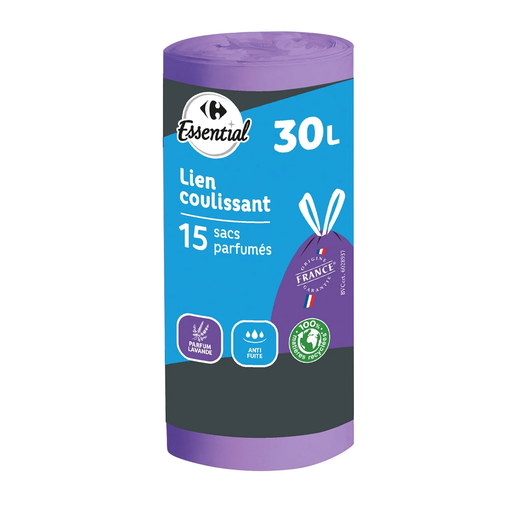 [3616953374760] CARREFOUR Bolsas de basura Lavanda 30 L x15 bolsas
