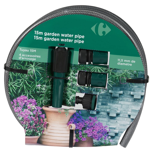 [3616957591231] CARREFOUR Tuyau Arrosage 15m 11mm avec Raccords + Lance l'unité