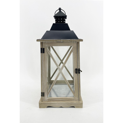 [3616957591736] CARREFOUR Candle Lantern in Whitewashed Wood H56.5cm