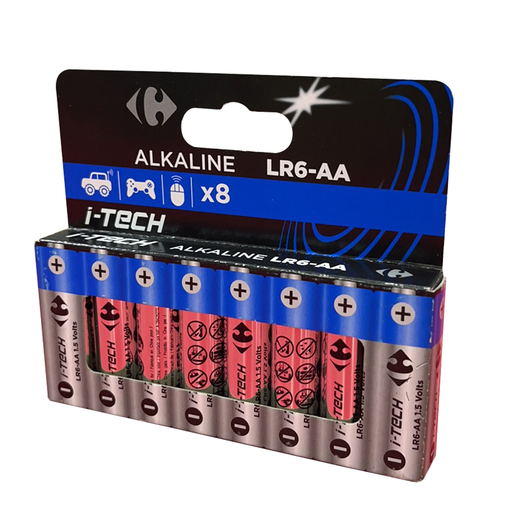 [3616957792553] CARREFOUR Pilhas Alcalinas LR6-AA 1,5V I-Tech caixa de 8 unidades