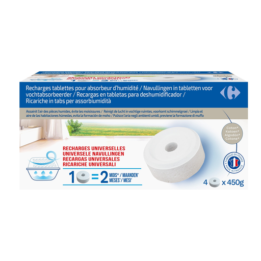 [3616958285313] CARREFOUR Recambio Tableta para Absorbedor de Humedad Algodón 4 recambios