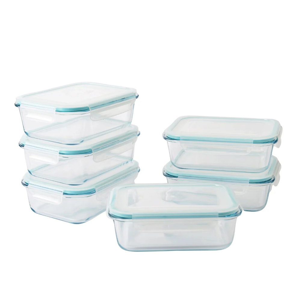 CARREFOUR Conservation Rectangulaire en Verre 1 L, le lot de 6 boites