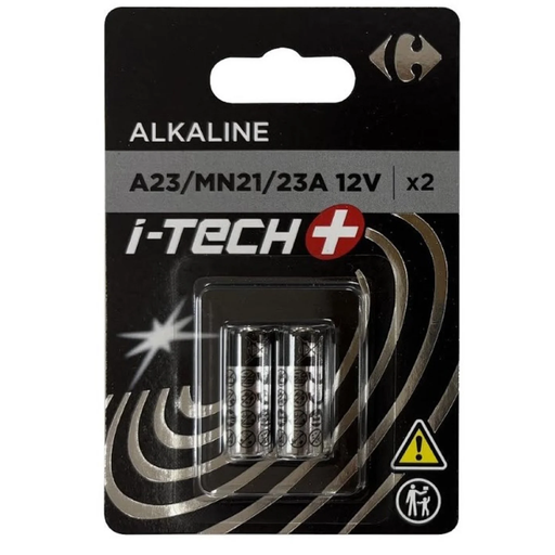 [3616959347478] CARREFOUR Alkaline Battery A23/MN21/23A 12V I-TECH+ pack of 2