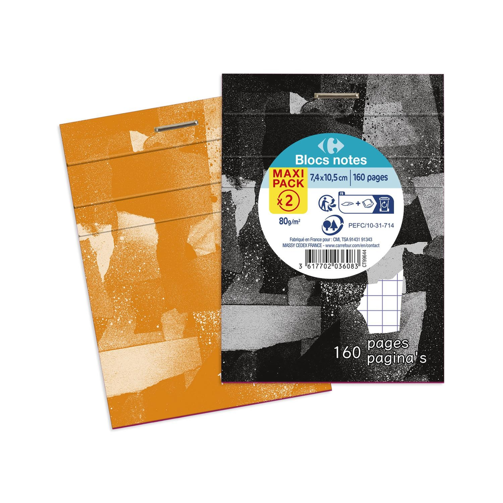 CARREFOUR Notepad 7.4x10.5cm Small Squares 160 pages, pack of 2