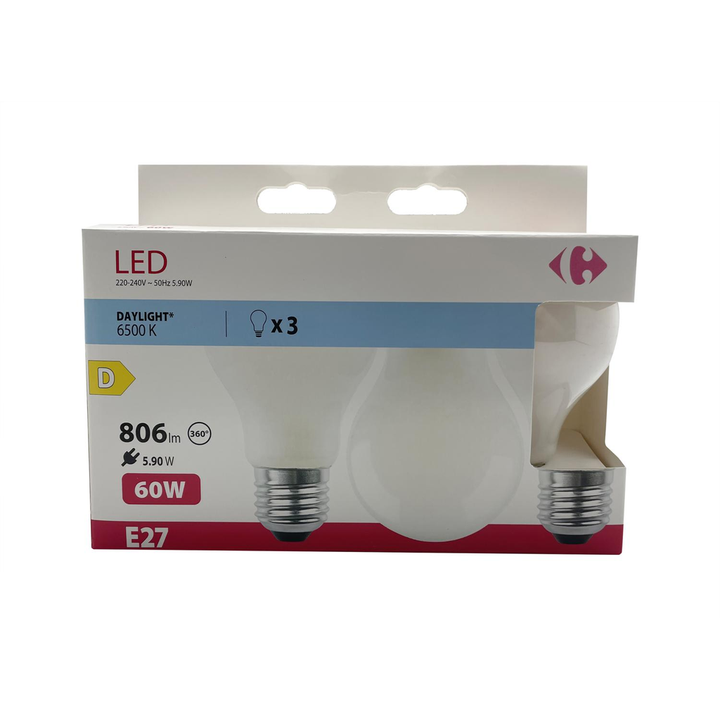 CARREFOUR LED Bulb STD 60W E27 pack of 3