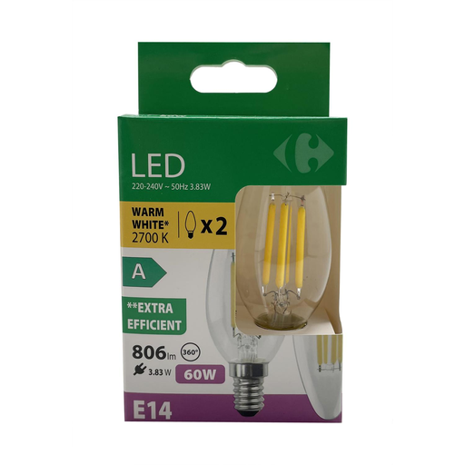[3617702189116] CARREFOUR LED Bulb 60W E14 pack of 2