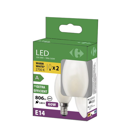 [3617702189130] CARREFOUR Ampoule Ledfil FLA 60WE14 WW BT2 unit