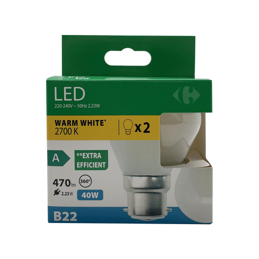 [3617702189215] CARREFOUR LED Bulb 40W B22 pack of 2