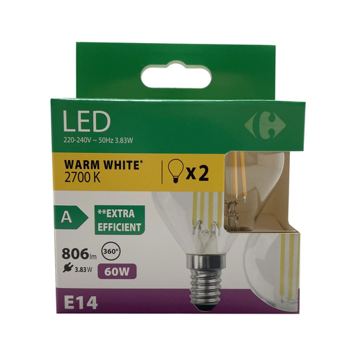 [3617702189222] CARREFOUR LED Bulb 60W E14 pack of 2