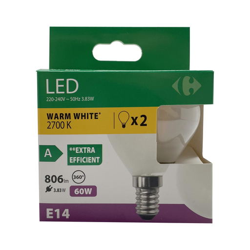 [3617702189246] CARREFOUR LED Bulb 60W E14 pack of 2