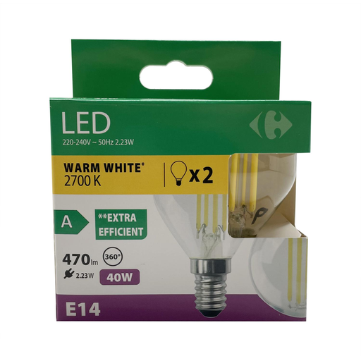 [3617702189253] CARREFOUR Light Bulb 40W E14 Class 2-pack