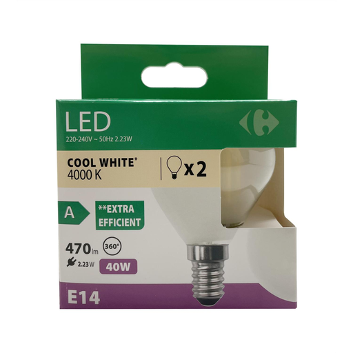 [3617702189260] CARREFOUR LED Bulb 40W E14 pack of 2