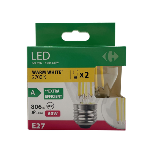 [3617702189284] CARREFOUR LED Bulb 60W E27 pack of 2