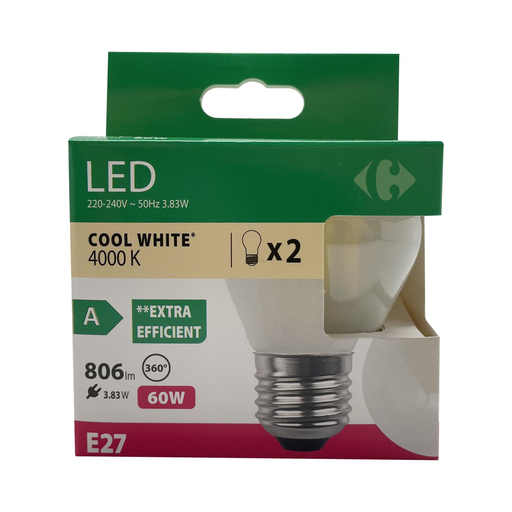 [3617702189291] CARREFOUR LED Bulb 60W E27 pack of 2