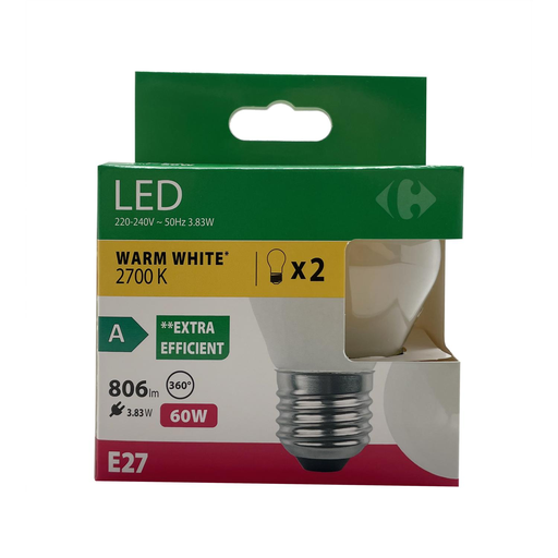 [3617702189307] CARREFOUR LED Bulb 60W E27 pack of 2