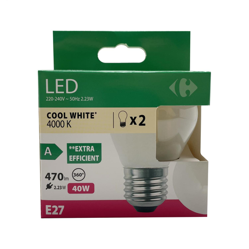 [3617702189321] CARREFOUR LED Bulb 40W E27 pack of 2