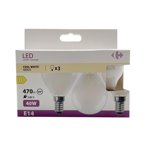 [3617702189352] CARREFOUR LED Bulb 40W E14 pack of 3