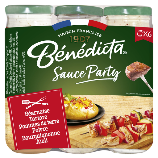 [3660603083564] BENEDICTA Sauce Party Béarnaise, Tartare, Pommes de Terre, Poivre, Bourguignonne, Aïoli le coffret de 6 flacons