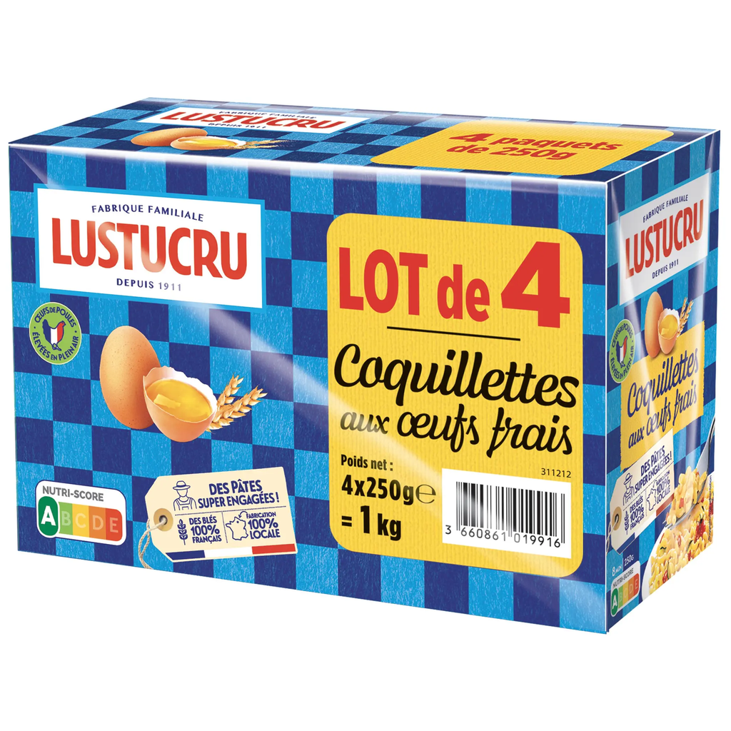 LUSTUCRU Egg Pasta Shells 4 boxes of 250 g