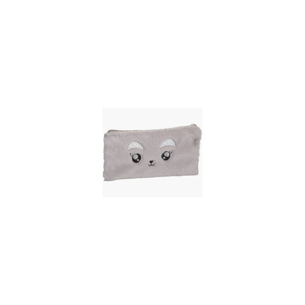 EXACOMPTA Rectangular Flat Fur Pencil Case Grey 22 X 12 cm