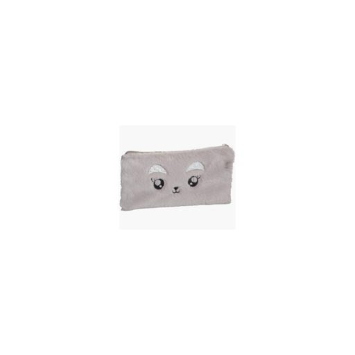 [3660942074155] EXACOMPTA Rectangular Flat Fur Pencil Case Grey 22 X 12 cm