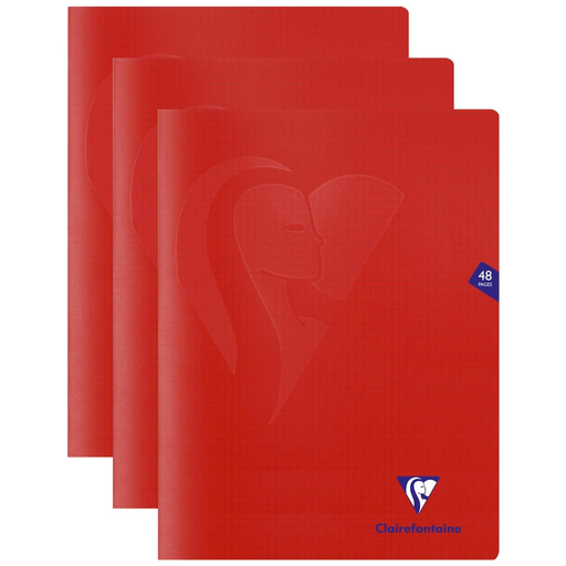 [3663160055609] CLAIREFONTAINE Mimesys Stitched Notebook 24x32cm 48 Pages Small Squares PP Cover Red X 3
