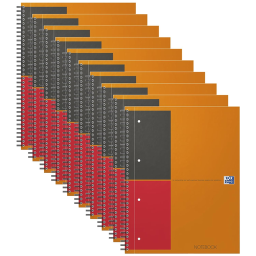[3663160113040] OXFORD Notebook A4+ Spiral Bound 160 Pages Ruled 6mm Orange X 10