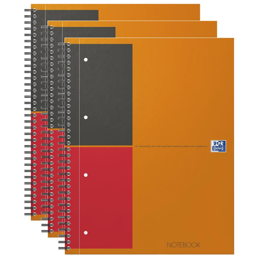 [3663160113057] OXFORD Notebook A4+ Spiral 160 Pages Ruled 6mm Orange X 3