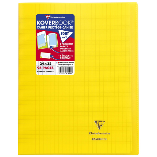 [3663619027041] CLAIREFONTAINE Koverbook Stitched Notebook 24x32cm 96 Pages Squared Yellow (Pack of 40)