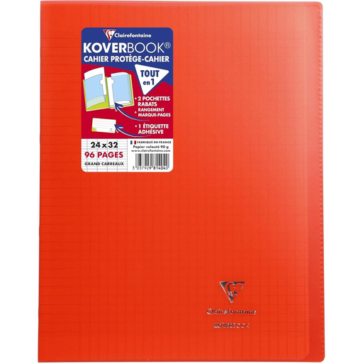 [3663619027355] CLAIREFONTAINE Koverbook Stitched Polypro Notebook 24x32cm 96p Séyès Translucent Red X 10