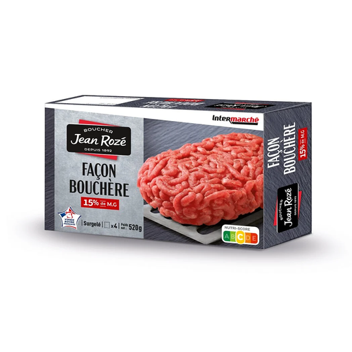 [3250391414956] JEAN ROZÉ Steak haché pur bœuf surgelé façon bouchère 520 g