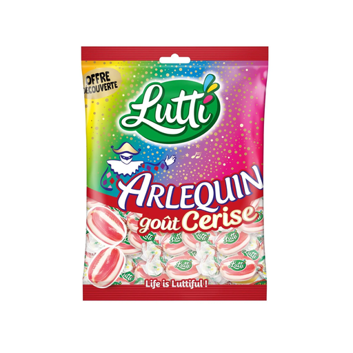 [3664346352840] LUTTI Bonbons Arlequin acidulés goût cerise 350 g