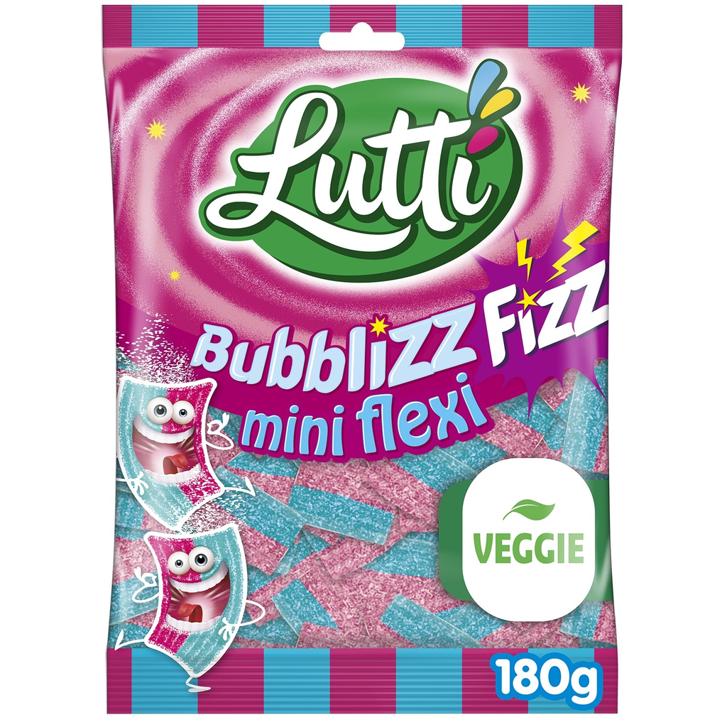 LUTTI Mini Flexi Bubblizz Bonbons Gélifiés Goût Bubble Gum 180 g
