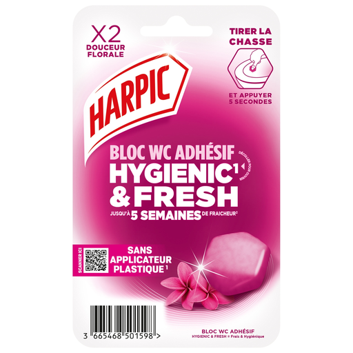 [3665468501598] HARPIC Toilet Rim Block Adhesive Hygienic Fresh Floral 1 pack of 2 blocks