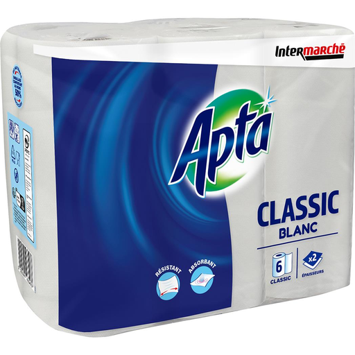 [3250391433476] APTA Essuie-tout classique blanc 2 épaisseurs 6 rouleaux