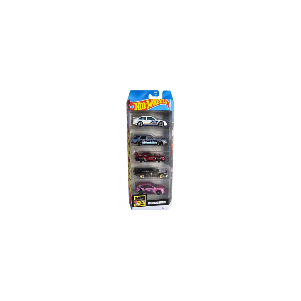 MATTEL 5 Veículos Hot Wheels: Nightburnerz Jbj87 Conjunto Carros Miniatura