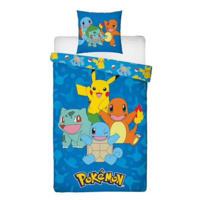 POKÉMON Children's Bedding Set Pikachu, Charmander and Squirtle Duvet Cover 140x200 Pillowcase 63x63cm