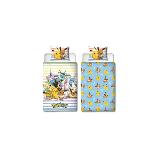[3700891712217] POKEMON Reversible Bedding Set Pikachu And Eevee Microfiber 140x200cm + 63x63cm