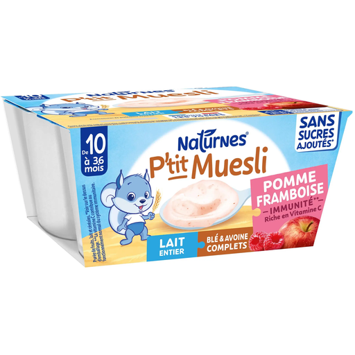 [3701669201025] NATURNES Muesli Maçã Framboesa para Bebé Desde 10 Meses 4 pots de 100 g